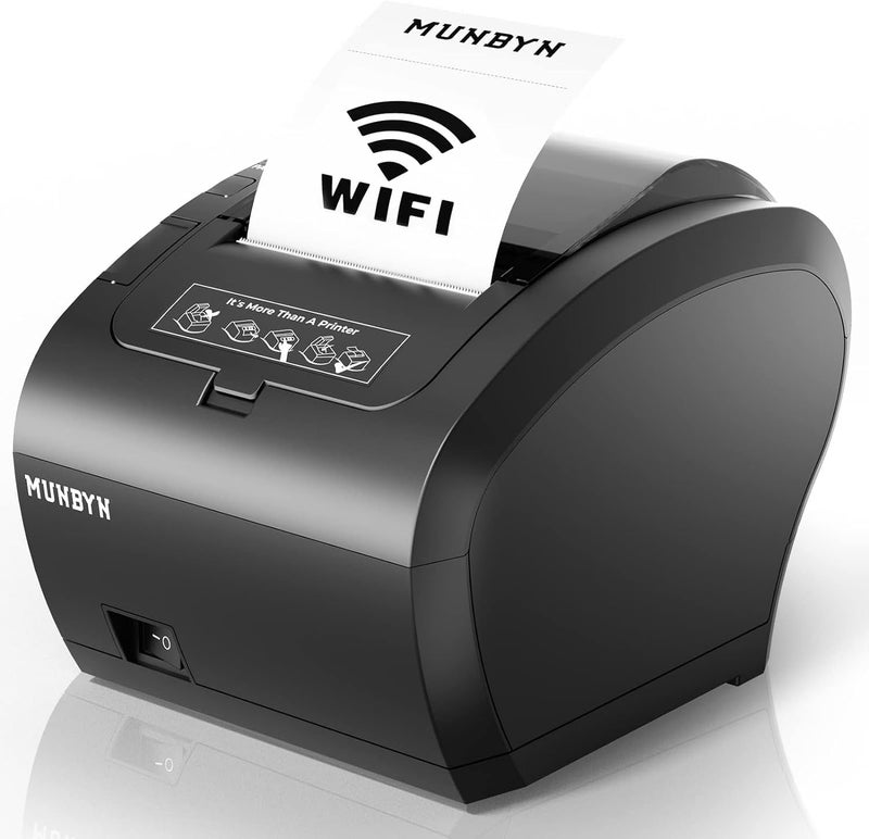 MUNBYN WiFi Receipt Printer with USB Port, 80mm WiFi POS Printer Works with Mac Windows Chromebook Linux Cash Drawer, No Support for Square, Zettle, Shopify, Kyte, Bluetooth or 5G Wi-Fi - Image 1